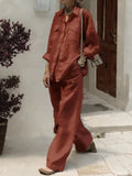 Women Elegant Lapel Neck Long Sleeve Shirt Pants Sets 2PCS Fashion Autumn Outifits Solid Work Trousers Suits Tracksuit