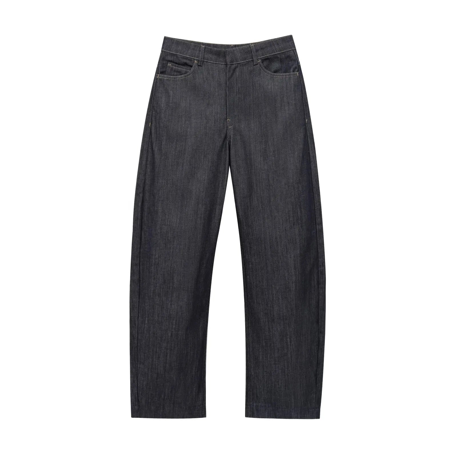 TRAFZA 2025 Conjunto de Blazer e Calça Jeans , Casaco Slim com Gola Redonda + Corpete com Decote em V + Jeans Feminino Vintage de Perna Larga