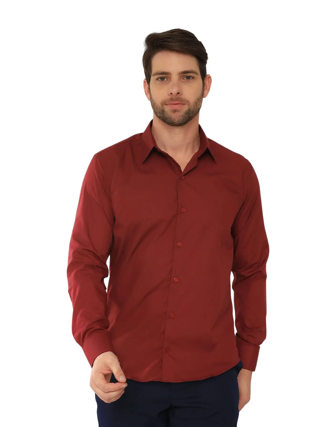Men's Long Sleeve Slim Wine Social Shirt