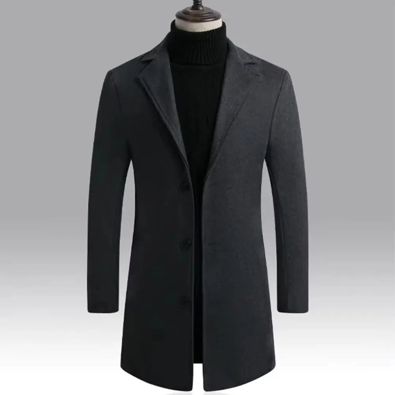 Casaco masculino de abotoamento simples, corte slim, corta-vento com cinto, jaqueta longa, casual, liso, à prova de vento, sobretudo masculino