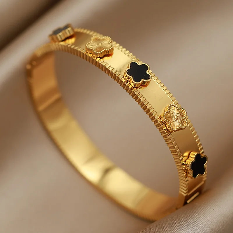 316L Stainless Steel Metal Classic Flower Bangles for Women Fashion Brand Jewelry Delicate Bowknot Bracelets Accessories