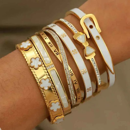 316L Stainless Steel Metal Classic Flower Bangles for Women Fashion Brand Jewelry Delicate Bowknot Bracelets Accessories