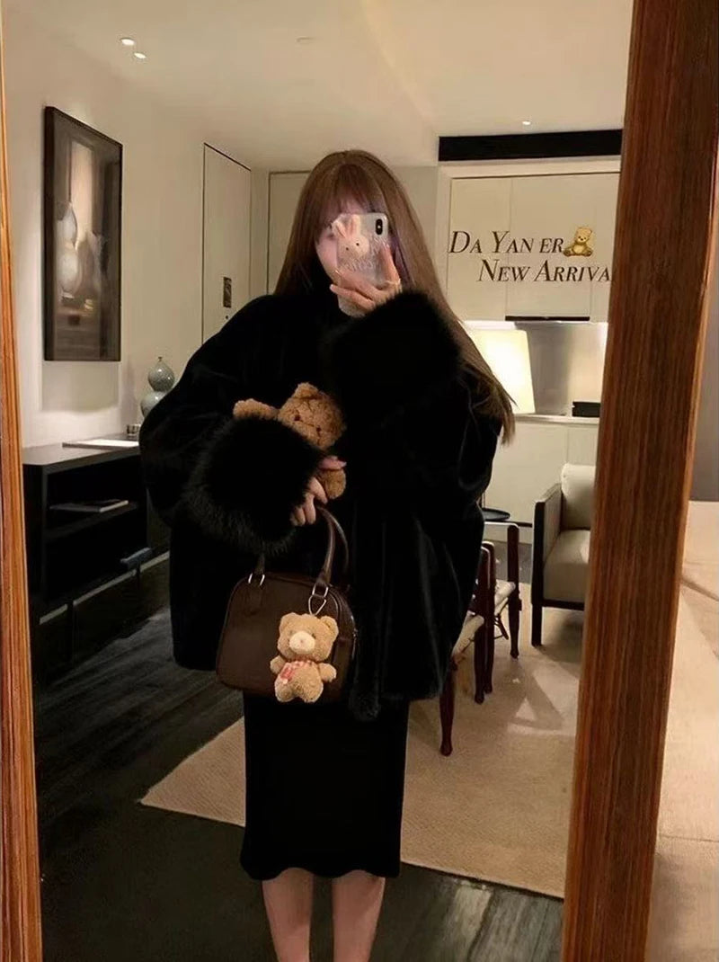 Faux Mink Fur Coat for Women Winter Thick Loose Hairy Casual Jacket Y2K Fashion Streetwear Long Sleeve Warm Fur Outerwear