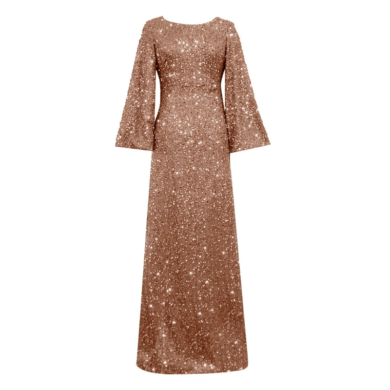 Sexy Wedding Bridesmaid Dress Women Sequin Long Flared Sleeve Maxi Dresses Elegant Evening Party Formal Gown Mermaid Vestidos