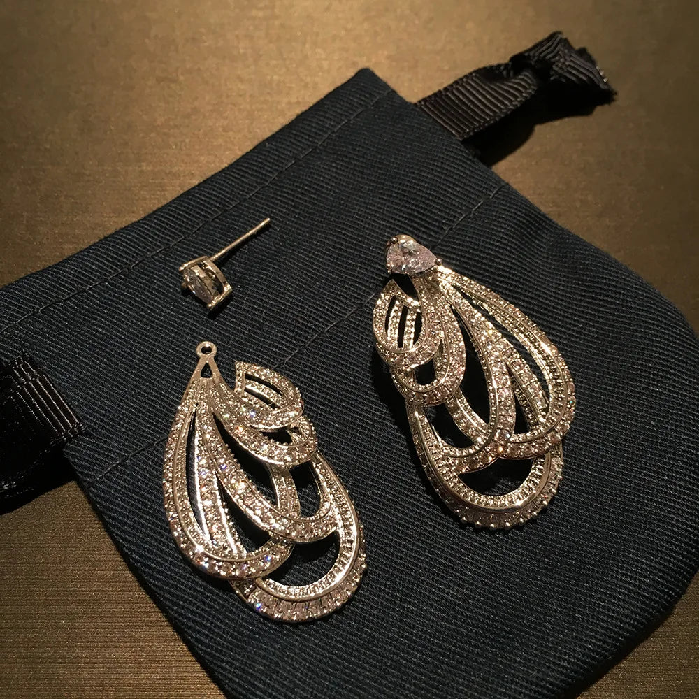 Fashion drop shape holiday style Heavy Industry jewel-grade earrings bow ribbon set with two wear high-grade studs