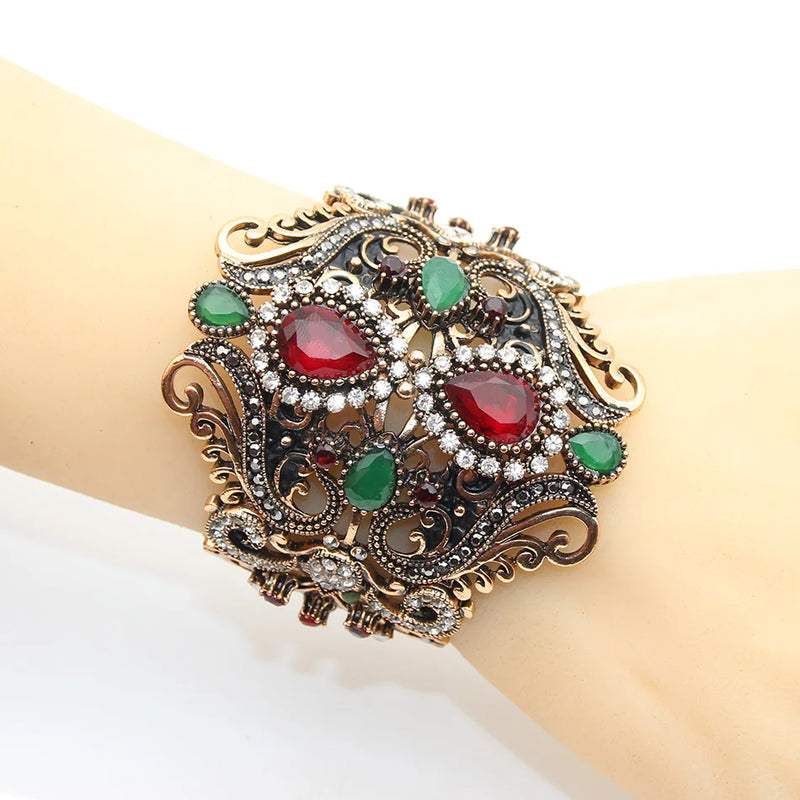 Neovisson Delicate Woman Personality Wide Flower Bangle Cuff Women Antique Gold Color Bracelet Wedding Jewelry Bride Gift