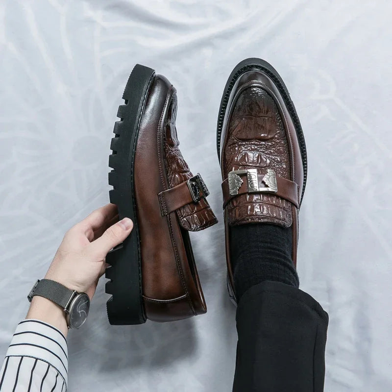 Mens Loafers Party Business Thick Soled Men Leather Shoes Dress Platform Shoes Comfortable Fashion New Casual Shoes for Men