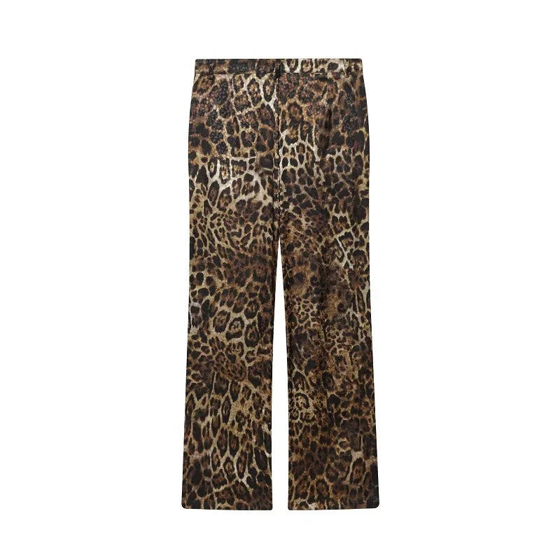 MUJER Leopard Print Blazers Woman Outfit Straight Leg Pants Sets for Women 2 Pieces Jacquard Office Blazer Women's Trouser Suit