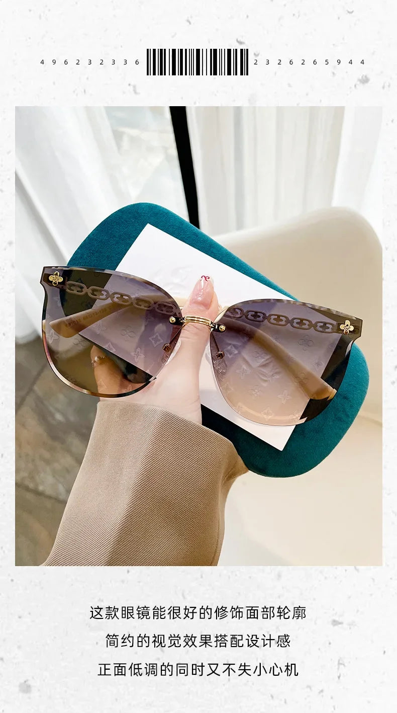 New European And American Style Half-frame Metal Sunglasses Fashion Slim Women's Sunglasses Anti-uv Glasses