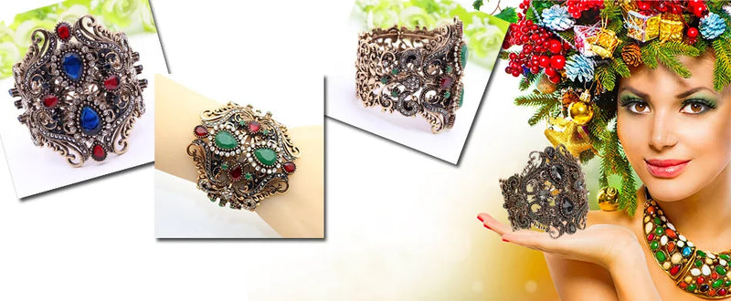 Neovisson Delicate Woman Personality Wide Flower Bangle Cuff Women Antique Gold Color Bracelet Wedding Jewelry Bride Gift