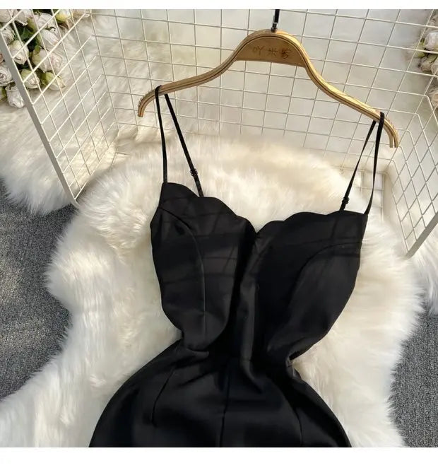 Elegant V-Neck Strap Dress Casual High Waist Slimming One-Piece Wide Leg Pants Long Loose Fitting Women's Online Exclusive