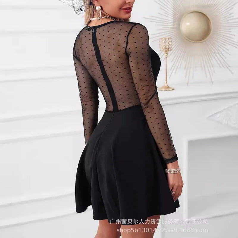 Women Dress Mini Dresses Sexy V Neck Lace A Line Slim High Waist Elegant Spring Black Bodycon Party Night Black Club Vestidos