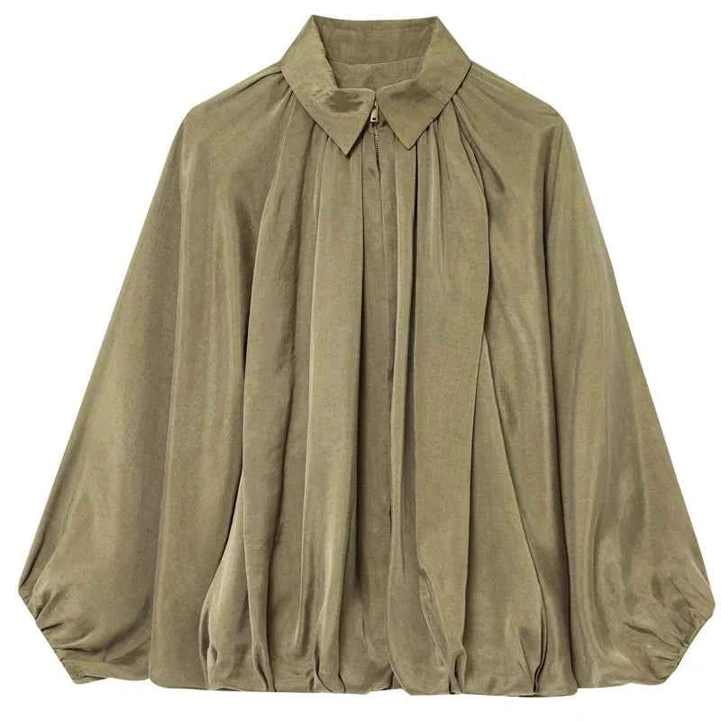 HXAO Women's Bomber Jacket Autumn New In Coats & Jackets Oversized Puff Long Sleeve Tops Ruffled Loose Outerwears Fashion Coats