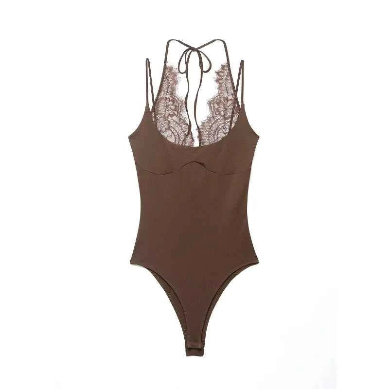 Fashionable Lace Neckline Shortalls Women's Summer New Style Splicing Design Casual Polyester Fiber H-Shape Vest Inner Wear