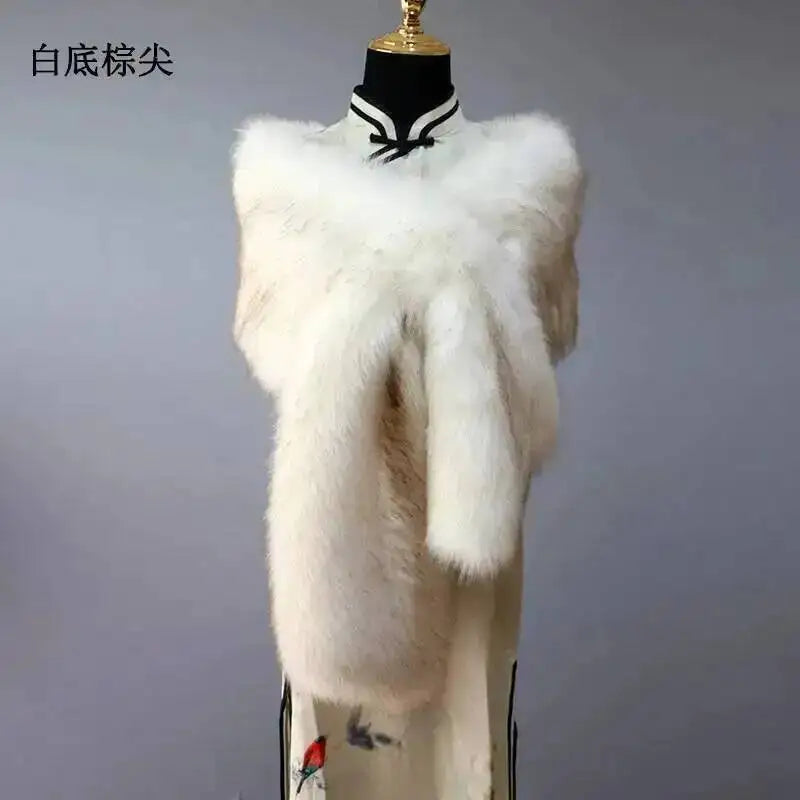 32 Colors 165*30cm Women Luxury Warm Faux Fox Fur Shawl Winter Ladies Plush Scarf Wraps Cloak Coat Wedding Long Cape Scarves