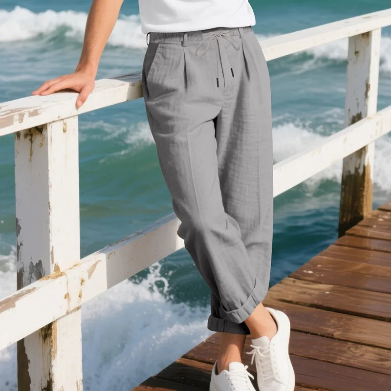 Men's Loose Casual Loose Straight Linen Naples Gurg Breathable Pants Men Clothing Trousers Traf Homme Pantalones Sweatpants