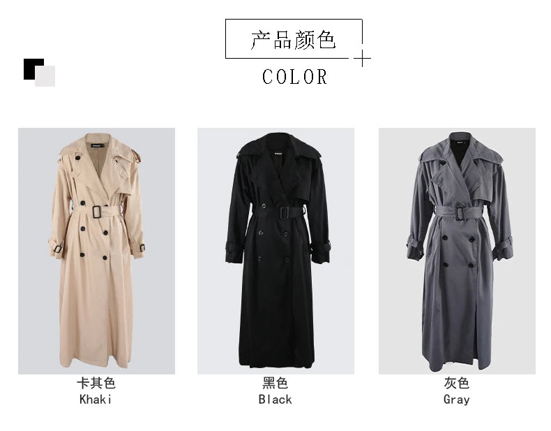Nerazzurri Autumn Extra Long Oversized Khaki Flowy Soft Trench Coat for Women Back Slit Double Breasted Loose Casual Overcoat