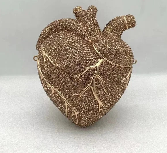 XIYUAN Red Heart Shaped Rhinestone Evening Bag Women Luxury Unique Wedding Party Dress Handbags Gold Crystal Bridal Clutch Purse