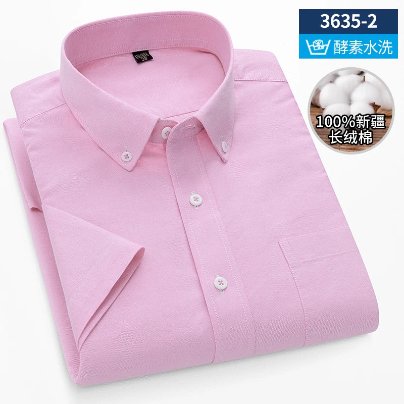 Summer High Quality 100% Cotton  Men Shirts Short Sleeve Dress Shirts Male Slim Social Business Blouse Solid Color Oxford Shirt