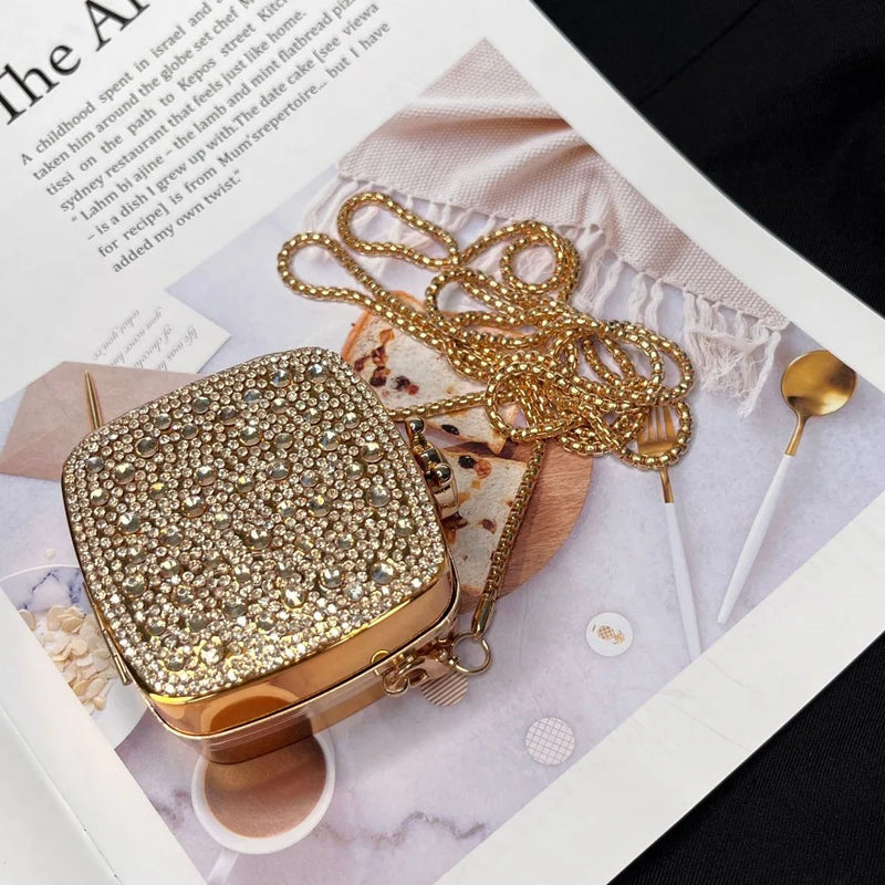 Detachable Long Chain Rhinestone Inlay Clutch Bag Lightweight Waterproof Crystal Glitter Purse Small Capacity Glitter