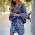 Vestido curto feminino estilo boêmio, com cordão na cintura, gola V, solto, elegante, casual, manga sete quartos