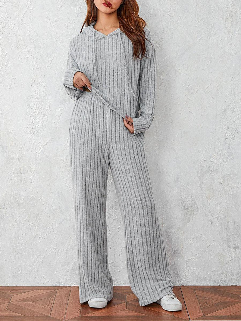 Women’s Ribbed Lounge Wear Sets Long Sleeve V Neck 2 Pieces Co Ord Sets Tracksuit Sleepwear Loungewear - CRAVO ROSE