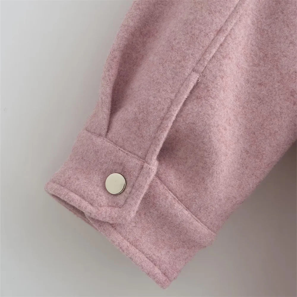Casaco de lã feminino elegante e casual versátil de manga comprida e abotoamento simples
