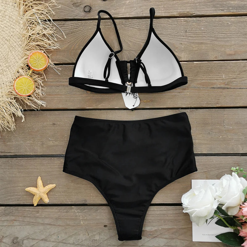 Fashion Sexy Solid Three Piece Bikini Set Padded Bra Tassel High Waist Beach Skirt Swimwear Summer Beach Holiday  Bathing Suit