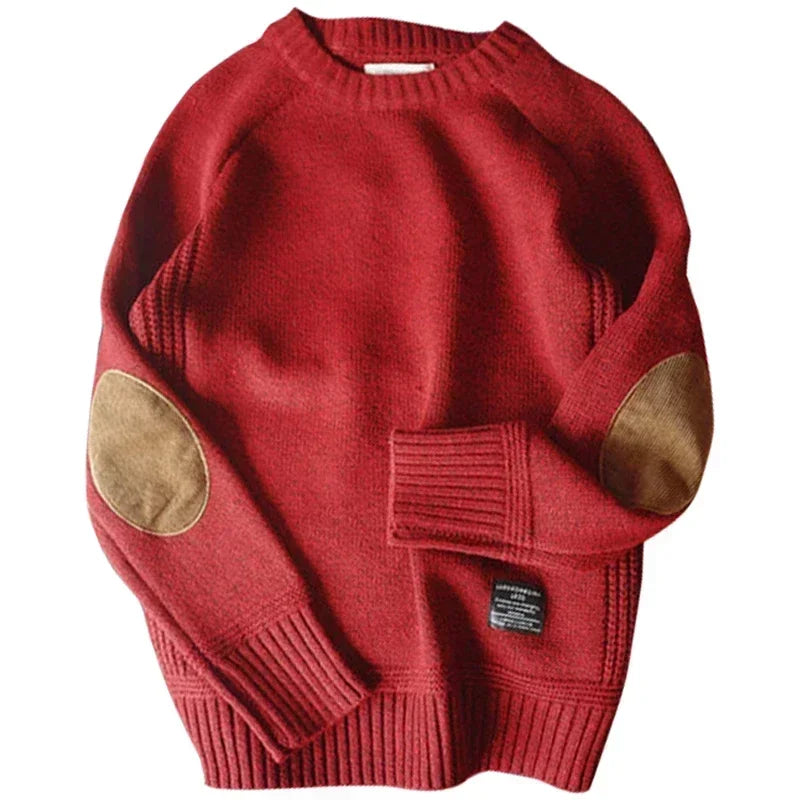 Men's Harajuku Pullover Sweater Patch Designs Knitted Sweatshirt Hip Hop Round Neck Pure Colour Causal Pullovers Men's Clothing