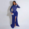 Diamonds Rhinestone Mermaid Evening Dresses Woman Elegant Luxury Wedding Mesh See Through Patchwork Prom Formal Long Dress Night