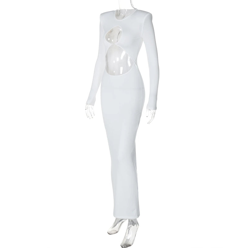Hawthaw Women 2024 Spring Autumn Sexy Long Sleeve Party Club Hollow Out Bodycon White Long Dress Wholesale Items For Business