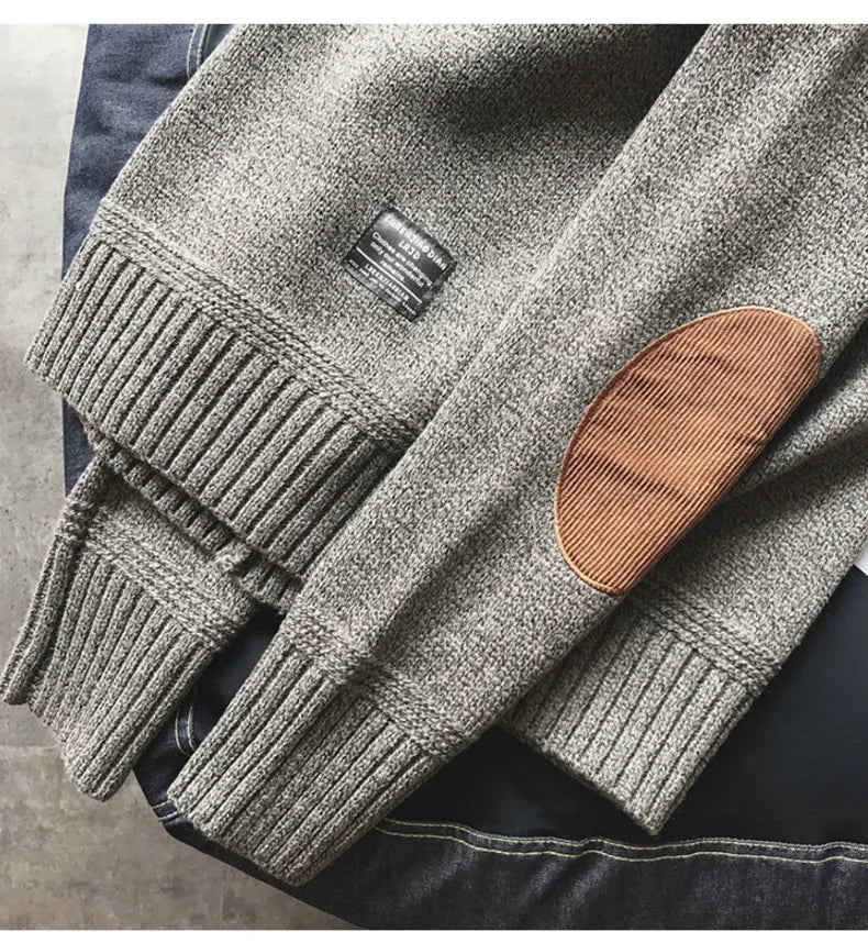 Men's Harajuku Pullover Sweater Patch Designs Knitted Sweatshirt Hip Hop Round Neck Pure Colour Causal Pullovers Men's Clothing