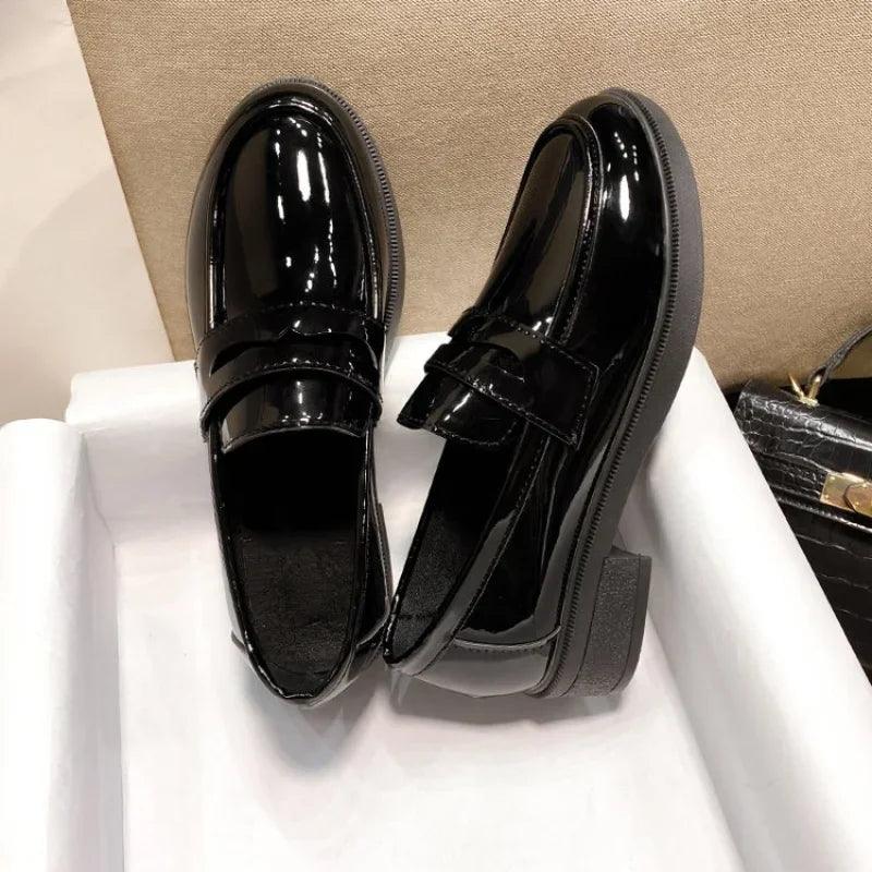 2024 New Fashion Patent Leather Loafers for Women Shoes Square Heel Slip on Office Lady Shoes Loafers Chaussure Femme - CRAVO ROSE