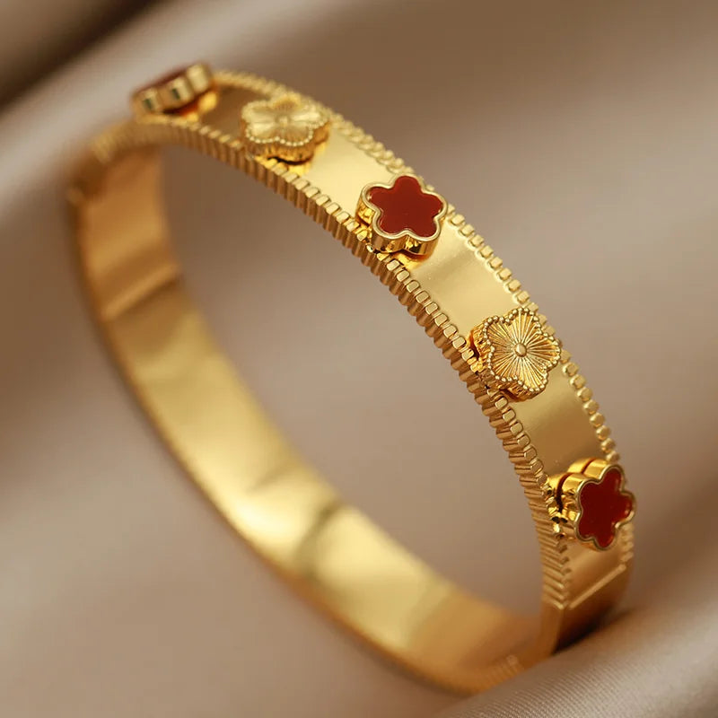 316L Stainless Steel Metal Classic Flower Bangles for Women Fashion Brand Jewelry Delicate Bowknot Bracelets Accessories