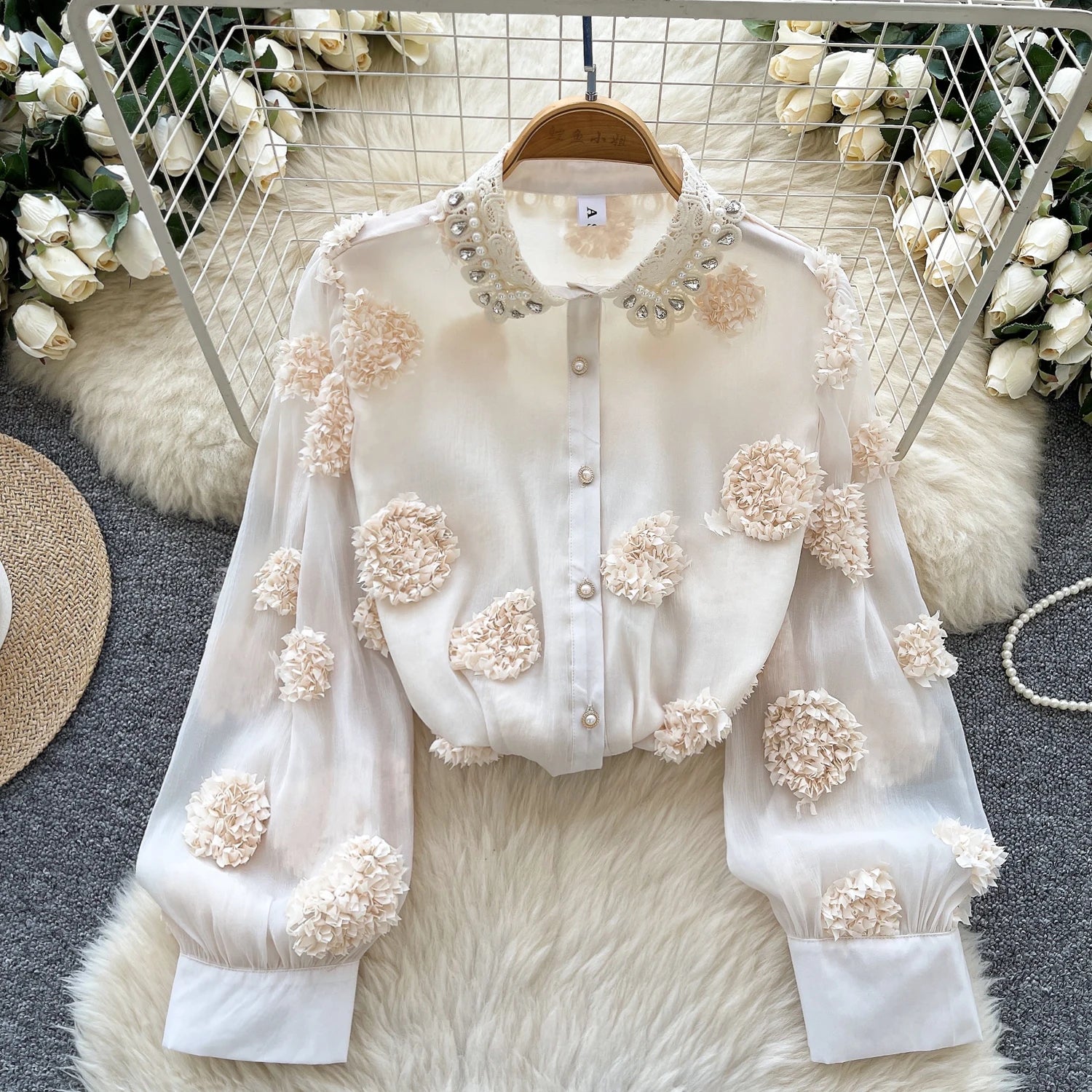 Blusa básica de manga comprida, gola polo vintage, gravata, abotoamento simples, solta, com strass, moda urbana francesa, blusa de outono