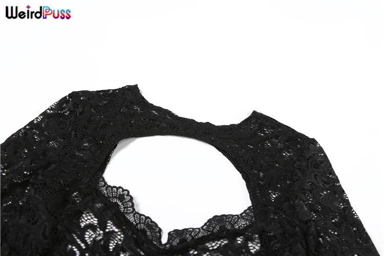 Weird Puss See Through 2 Piece Set Women Sexy  Hollow Jacquard Backless Bodysuit+Leggings Tight Activity Clubwear Skinny Outfits