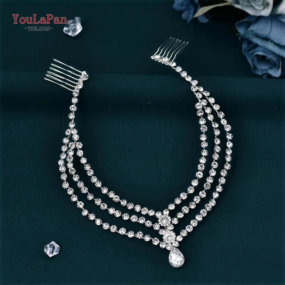 YouLaPan Crystal Forehead Headband for Women Brides Headpiece Party Wedding Hair Accessories Jewelry Bridal Headdress HP529