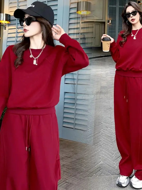 Loose Casual Fashion Sportswear Set for Women plus Size Autumn 2025 Trendy Sweatshirt Wide Leg Pants Two Piece Set