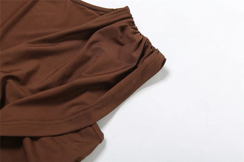 Conjunto de Calças Plissadas Decote em V Umbigo Exposto Sem Mangas Top Curto Slim Fit Calças Abraçando o Quadril