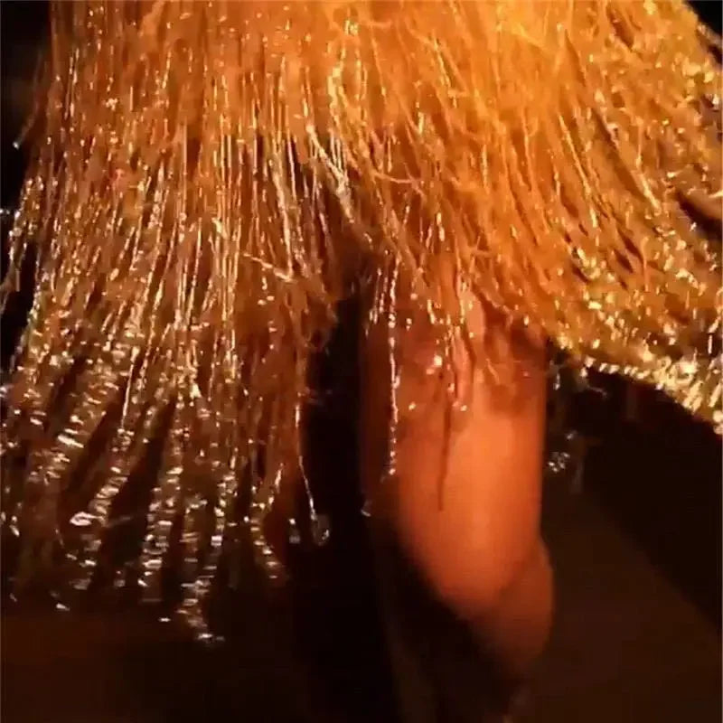 Spring New Style European and American Sexy Women's Clothing V-Neck Tank Gold Flashing Frilled Sequins Dress Gown