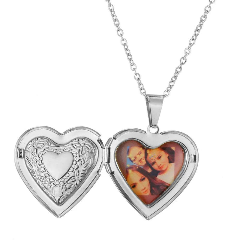 Romantic Heart Locket Pendant Openable Female Silver Color Stainless Steel Photo Frame Charm Necklace for Women Men Jewelry Gift - CRAVO ROSE