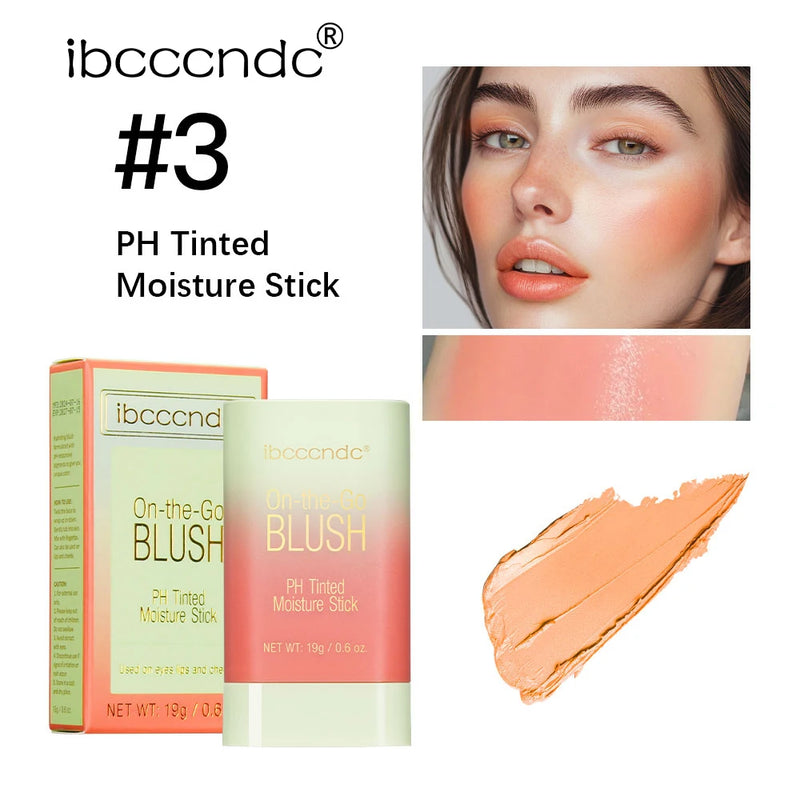 Paleta de blush 3 em 1 com mudança de temperatura para lábios e bochechas, bastão de blush com mudança de temperatura para produtos de maquiagem, paleta de cosméticos em bastão para rosto