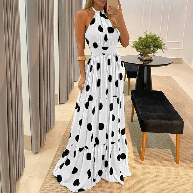 Summer Long Dress Polka Dot Casual Dresses Black Sexy Halter Strapless New 2023 Yellow Sundress Vacation Clothes For Women - CRAVO ROSE