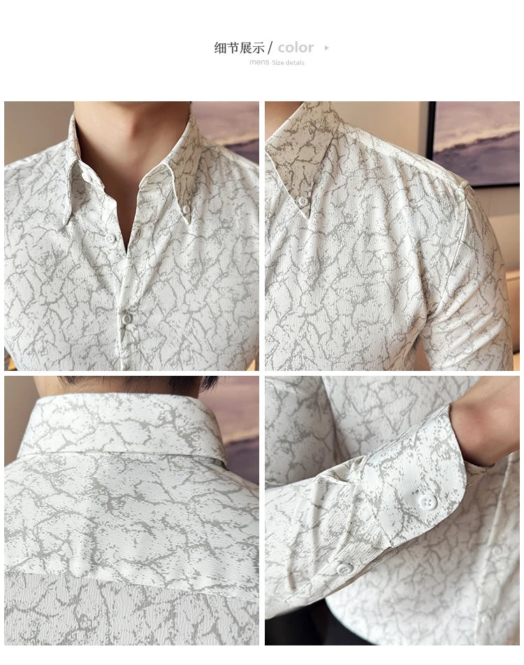 Camisas jacquard vintage de luxo, manga comprida de alta qualidade, slim fit, smoking casual, camisas sociais para casamento, tamanho 4XL-M