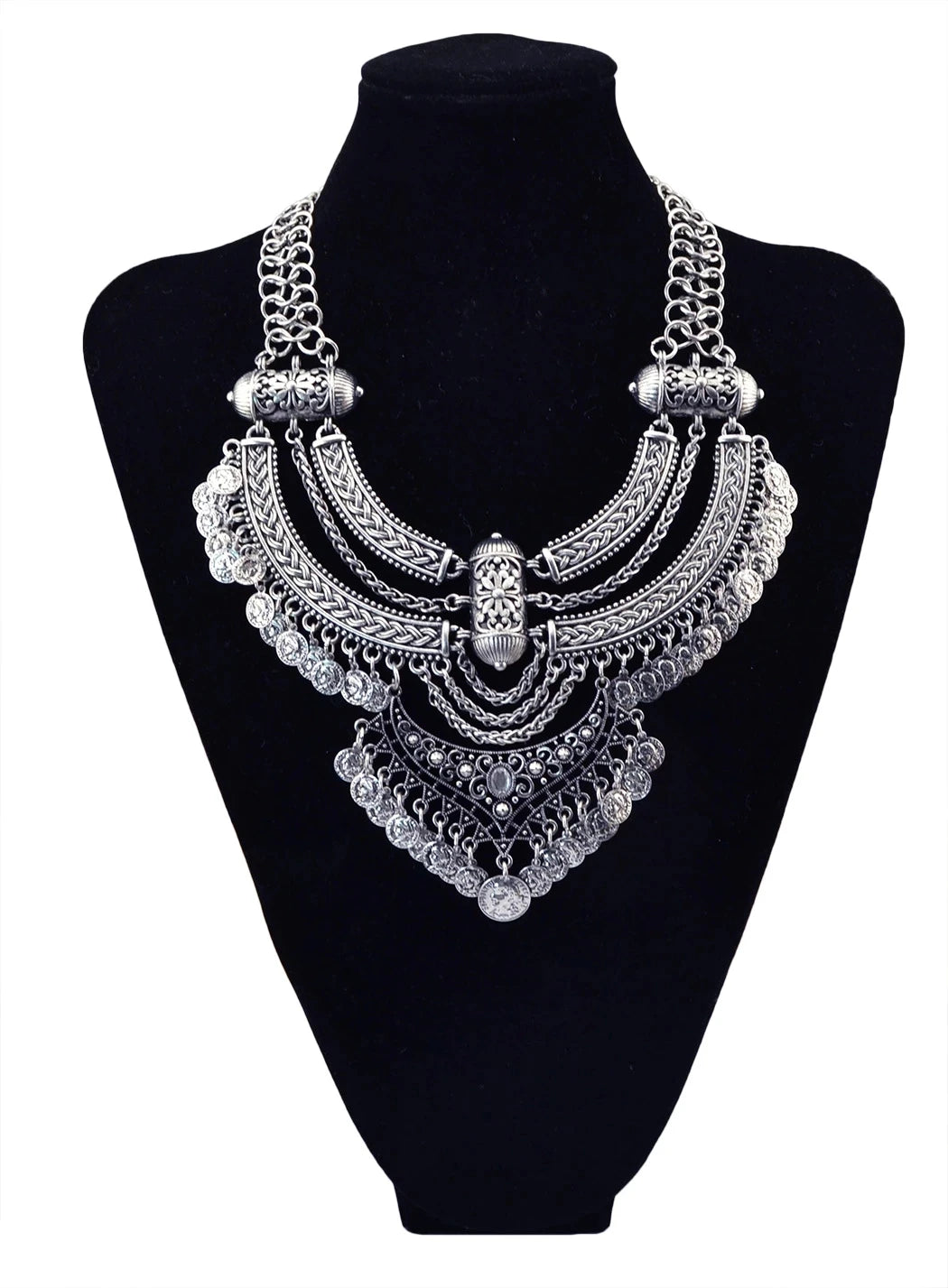 Gypsy Boehmian Hippie Collar Necklaces for Women Big Chunky Tibetan Silver Metal Necklace Festival Turkish Party Jewelry Gift