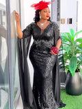 Party Evening Dresses Luxury Sequin Mermaid Gown For Women Africa Clothing Wedding Prom Elegant Bodycon Long Robe Kaftan Abayas