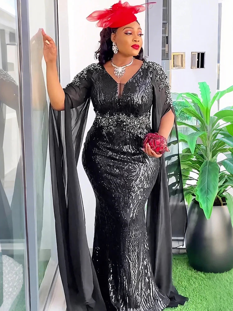 Party Evening Dresses Luxury Sequin Mermaid Gown For Women Africa Clothing Wedding Prom Elegant Bodycon Long Robe Kaftan Abayas