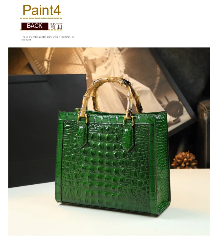 Brand Genuine Leather Real Bamboo Women's Bag Crocodile Pattern Handbag Portable Tote Bag Mom Tide Shoulder Messenger Bags