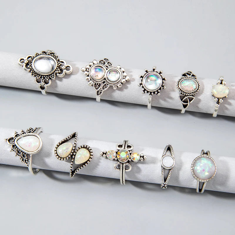 Tocona Bohemia Drip Finger Rings for Women Men Ethnic Style Colorful Crystal Stone Party Alloy Metal Jewelry Anillos 25317