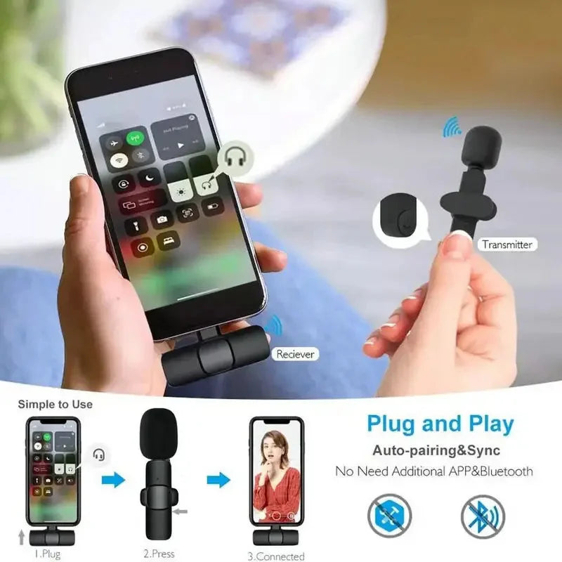 Colar de microfone sem fio Microfone sem fio Gravação de vídeo curta Rádio Cancelamento de ruído Recarregável Portátil
